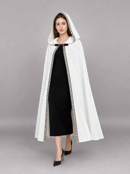 White Medieval Hooded Costume Cloak