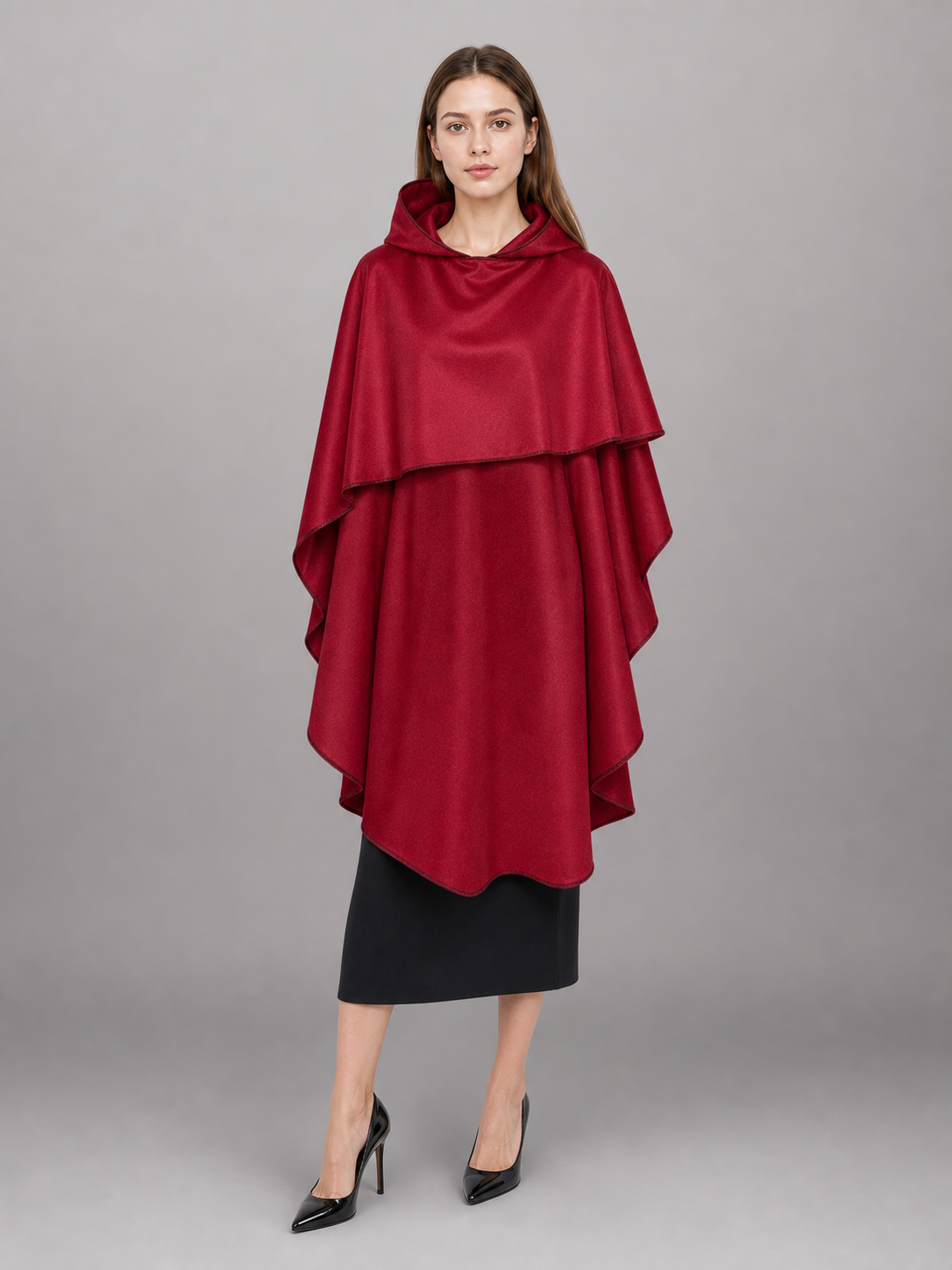 Burgundy hooded costume cloak for cosplay