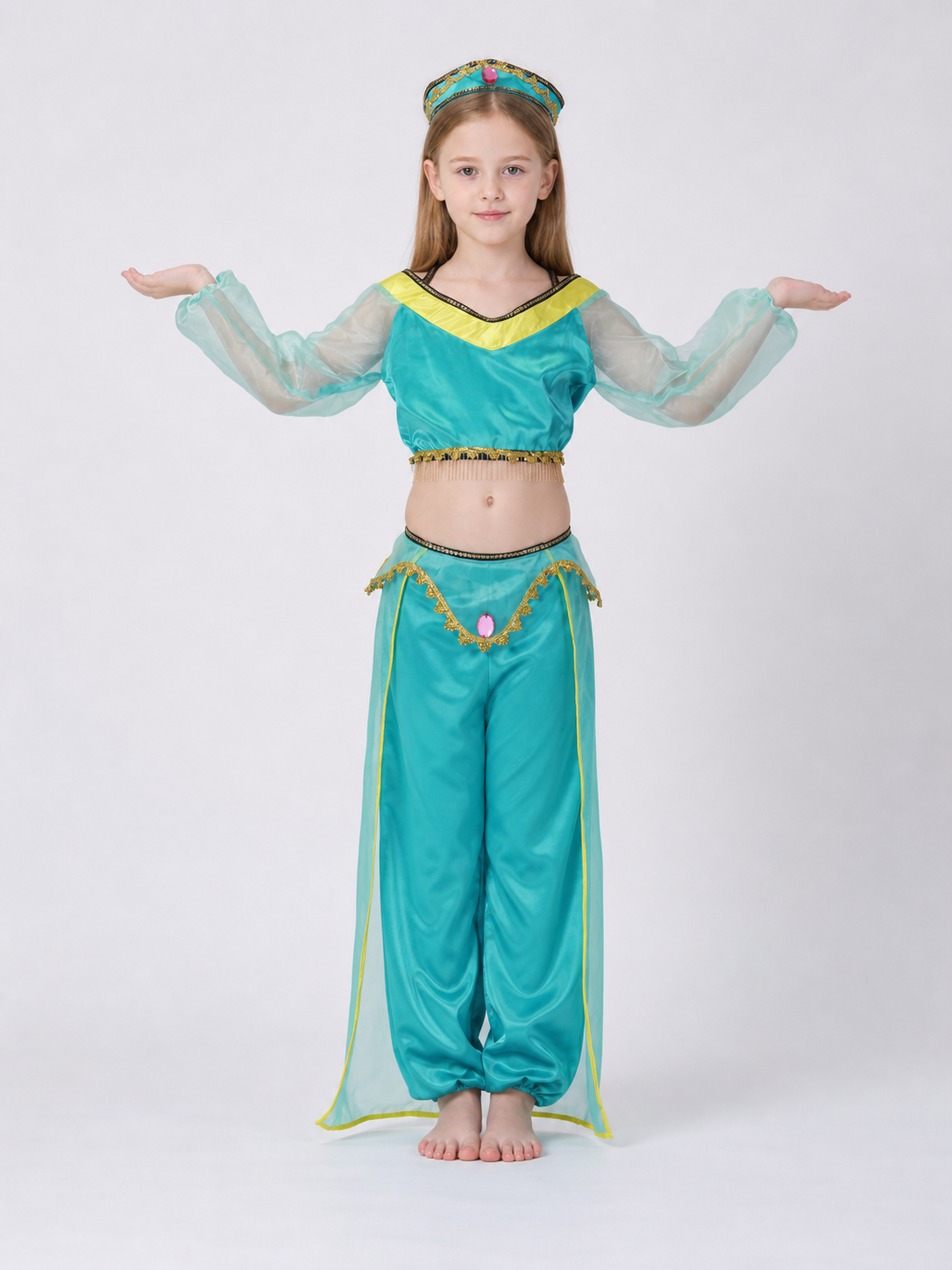 Children's dance costume, green, with headband