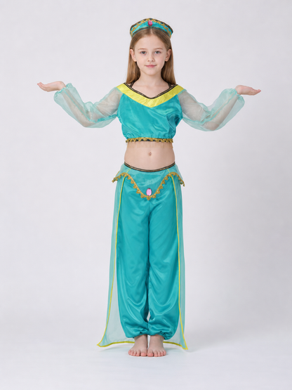 Children's dance costume, green, with headband