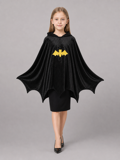 Black costume cape with hood and wings