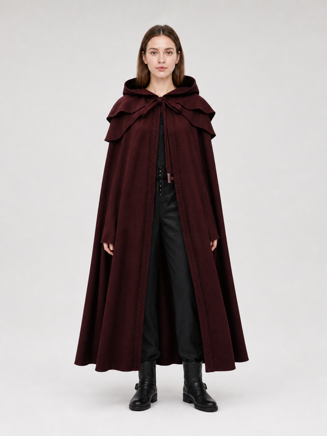 Medieval Gothic Hooded Cloak, Burgundy