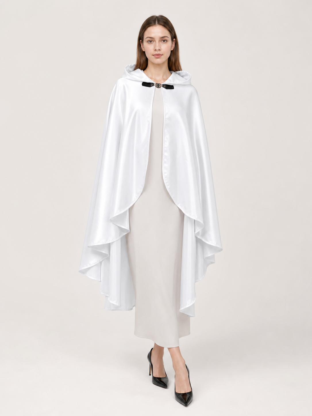 White Hooded Costume Cloak, Flowing Silhouette