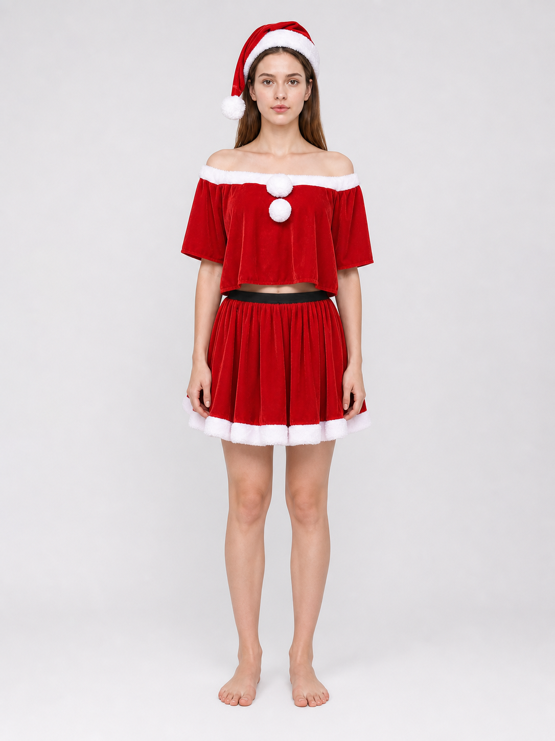 Festive Santa Claus Costume: Top, Skirt, and Hat
