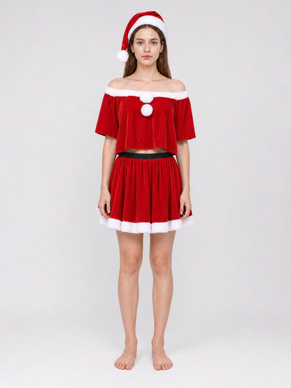 Festive Santa Claus Costume: Top, Skirt, and Hat