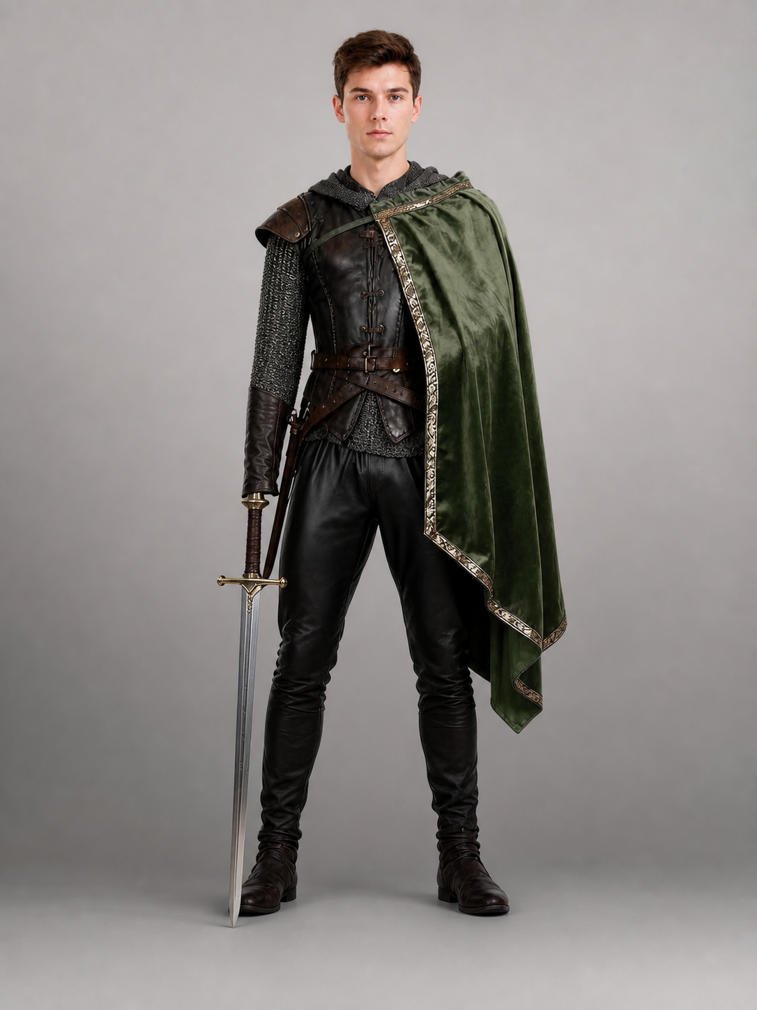 Green asymmetrical long carnival cape