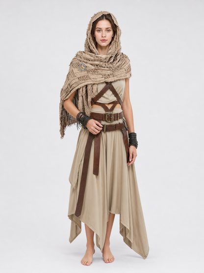 Boho Hooded Scarf Cape, Khaki