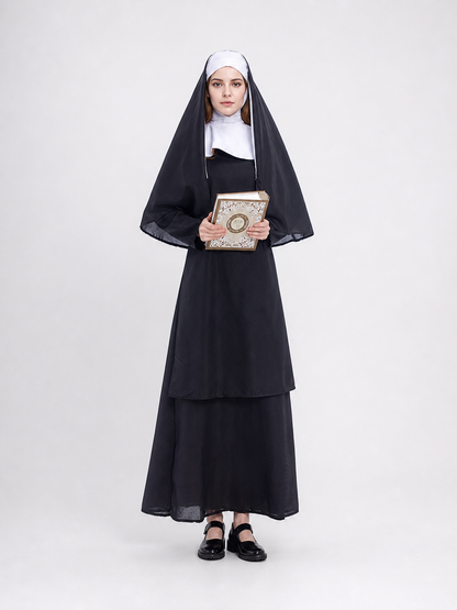 This nun costume is designed for a distinctive themed look and is suitable for costume parties, stage performances, themed events, Halloween, and other occasions when you want to add recognizable details to your outfit. The set comes in a c