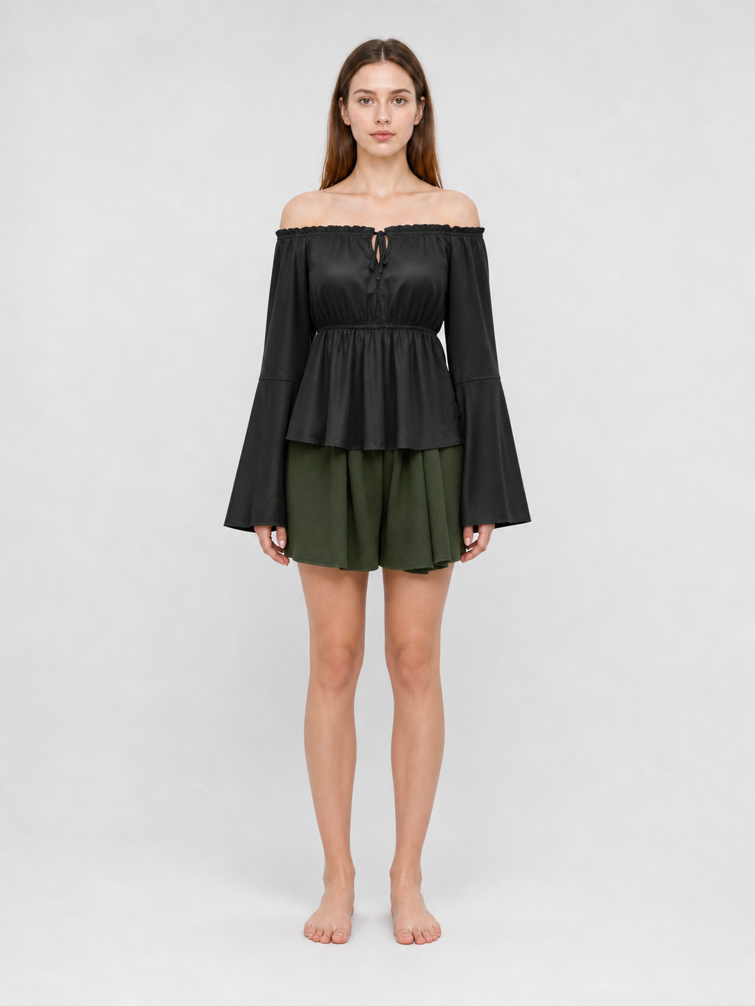Black Off-the-Shoulder Blouse with Long Sleeves