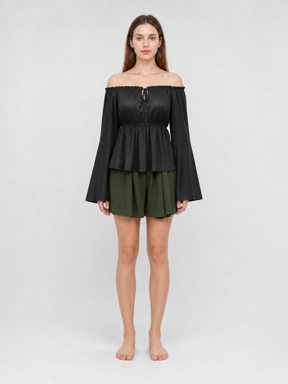 Black Off-the-Shoulder Blouse with Long Sleeves