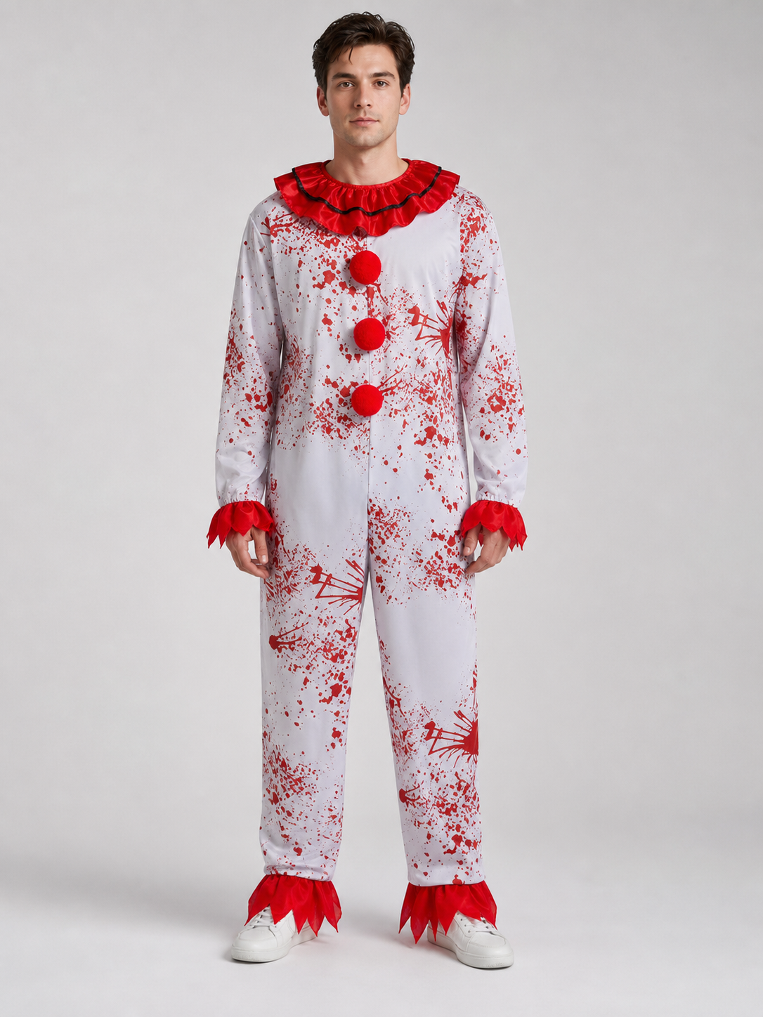 Clown Costume Jumpsuit with Red Accents