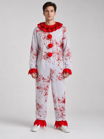 Clown Costume Jumpsuit with Red Accents