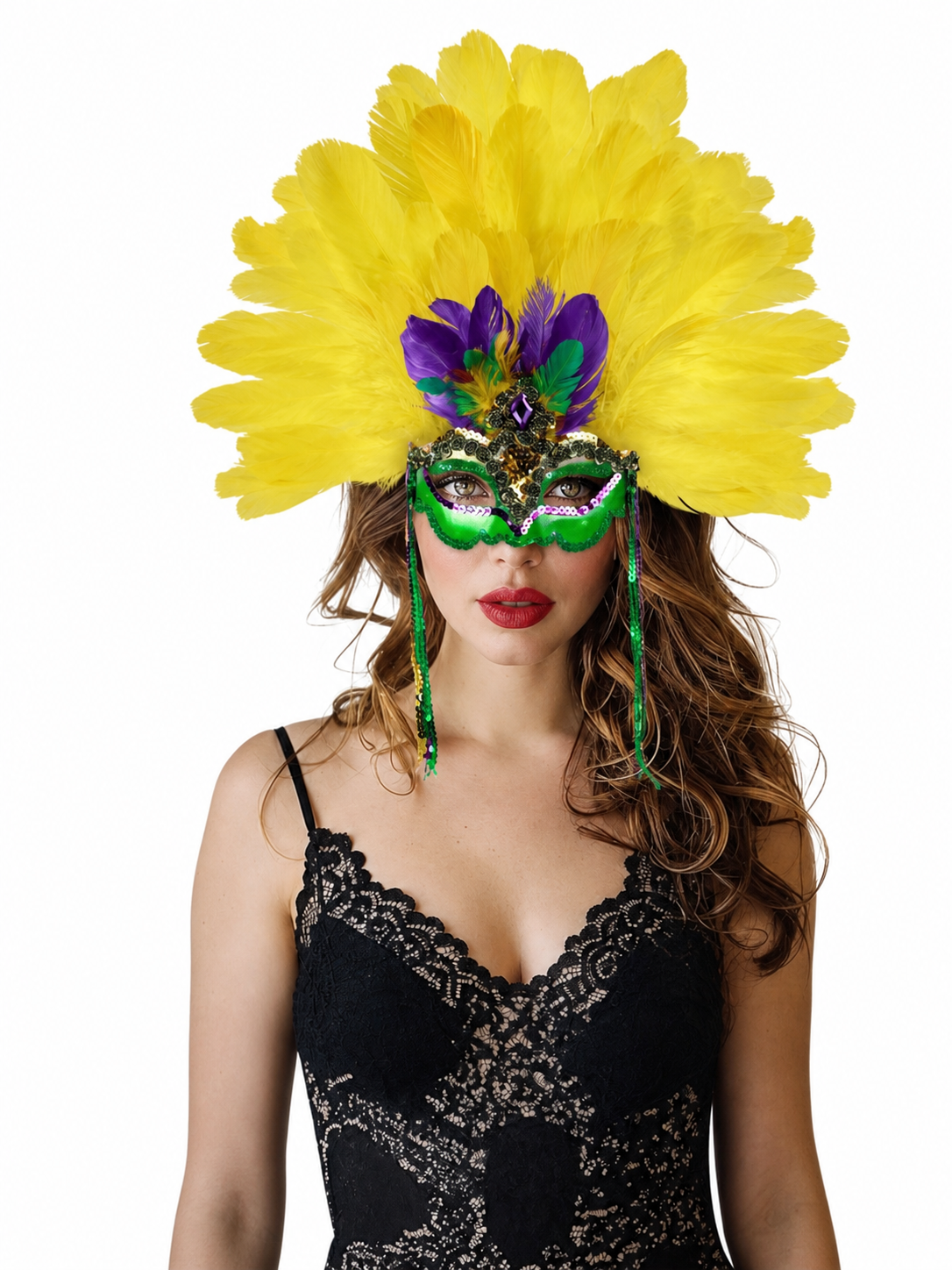 Carnival feather headdress with mask
