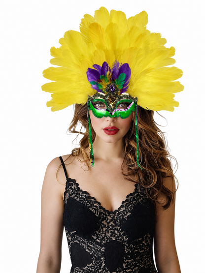 Carnival feather headdress with mask
