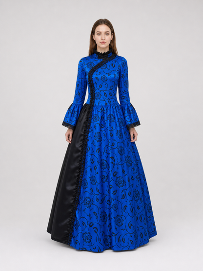 Long vintage-style dress with a floral pattern