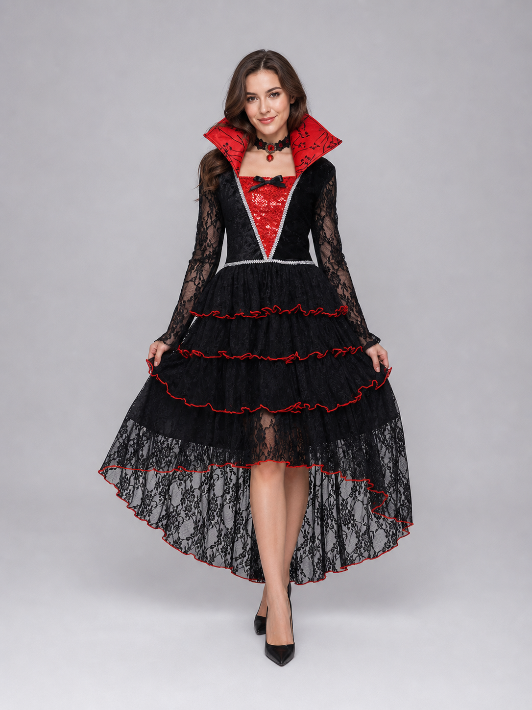 Gothic vampire costume dress with necklace