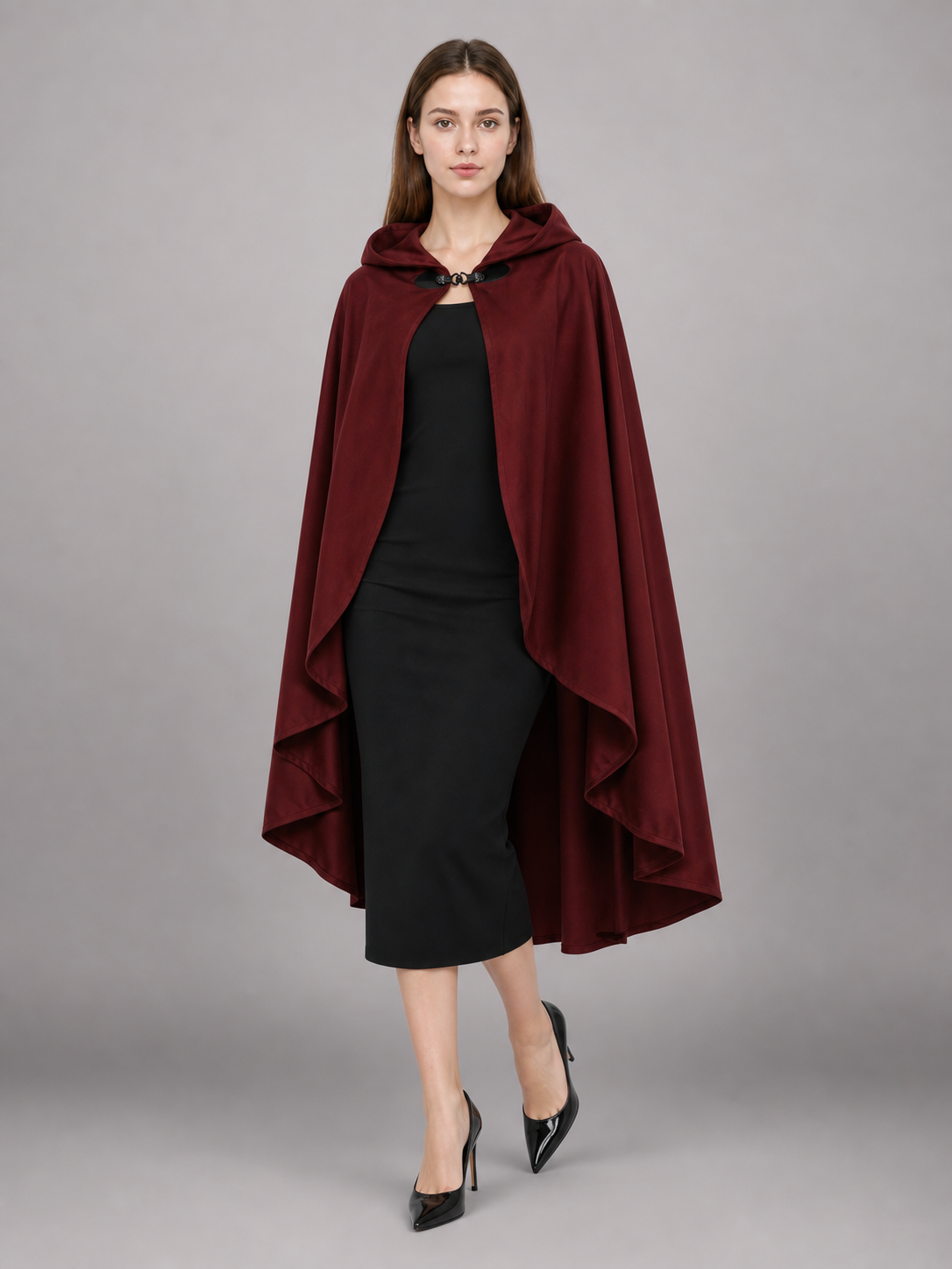 Burgundy Hooded Costume Cloak for Cosplay