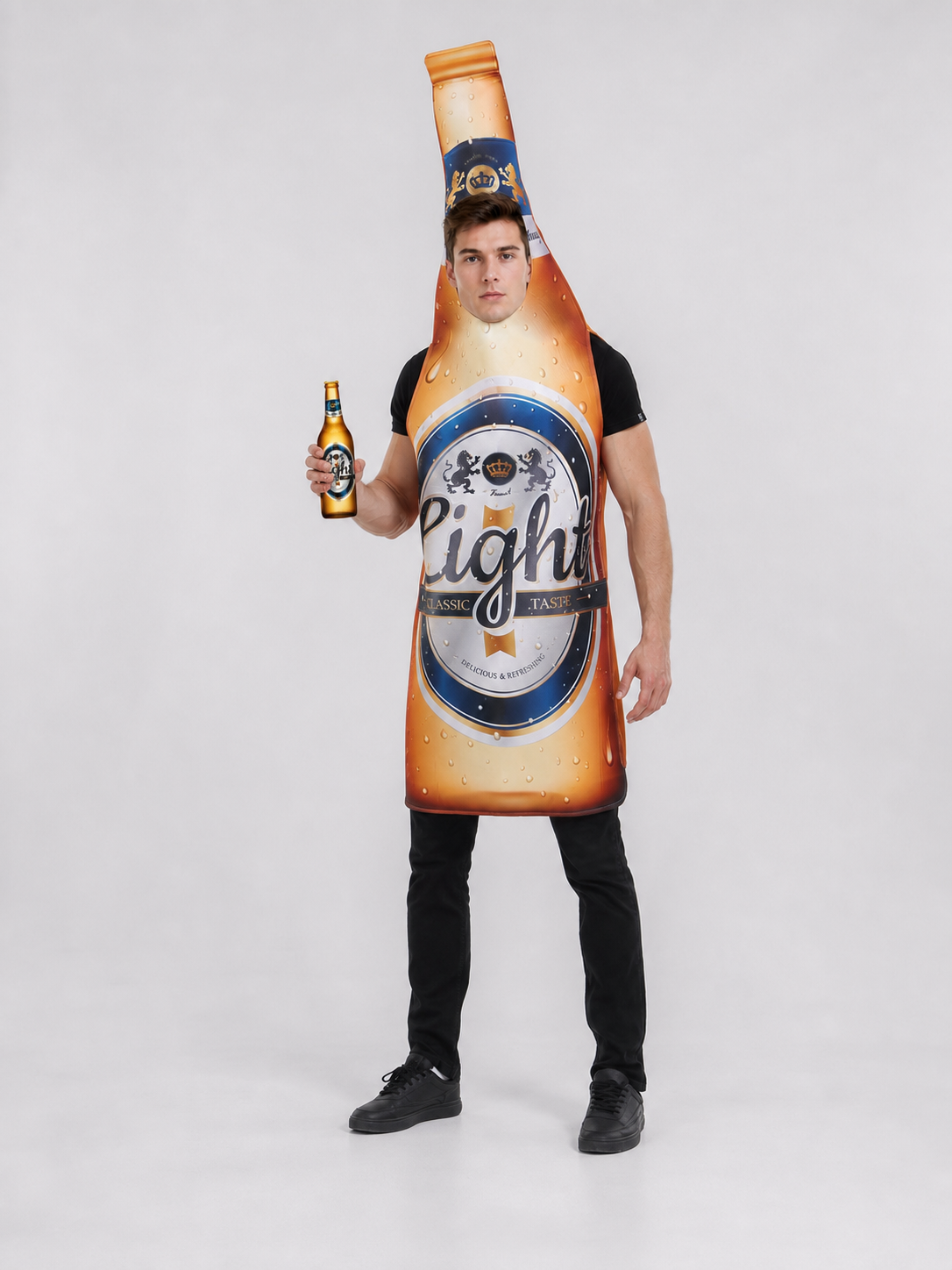 Beer bottle costume for themed celebrations and parties