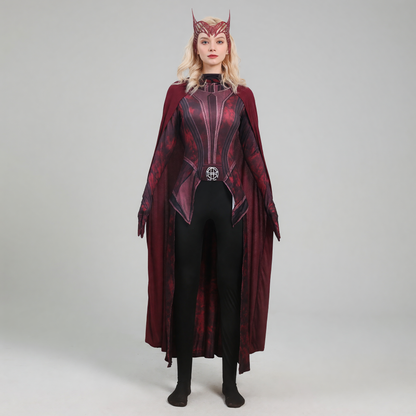 Scarlet Witch superhero cosplay costume with cape main product view 2