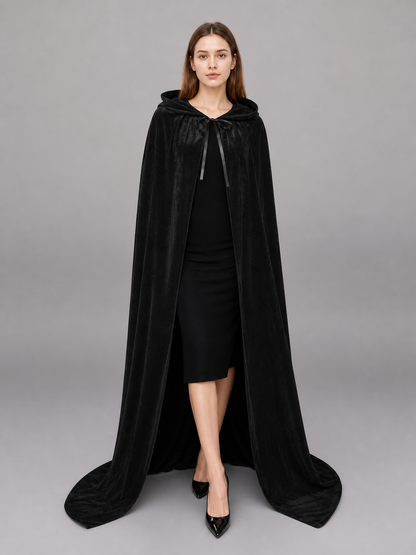Black medieval hooded costume cloak