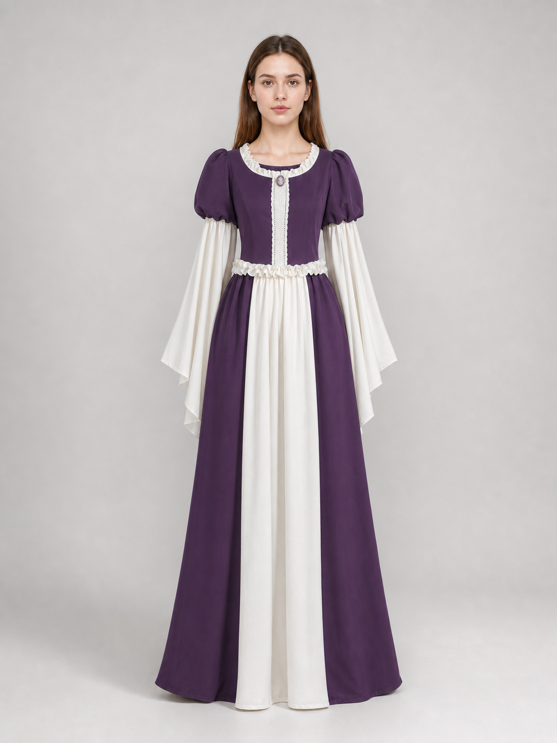 Long Vintage-Style Dress with Ruffles