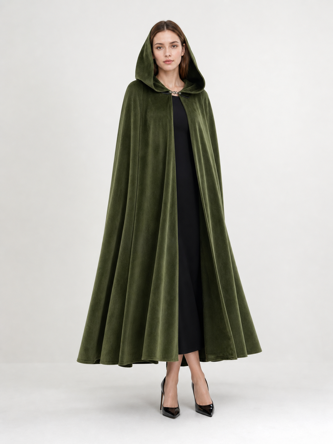 Long Green Hooded Costume Cloak