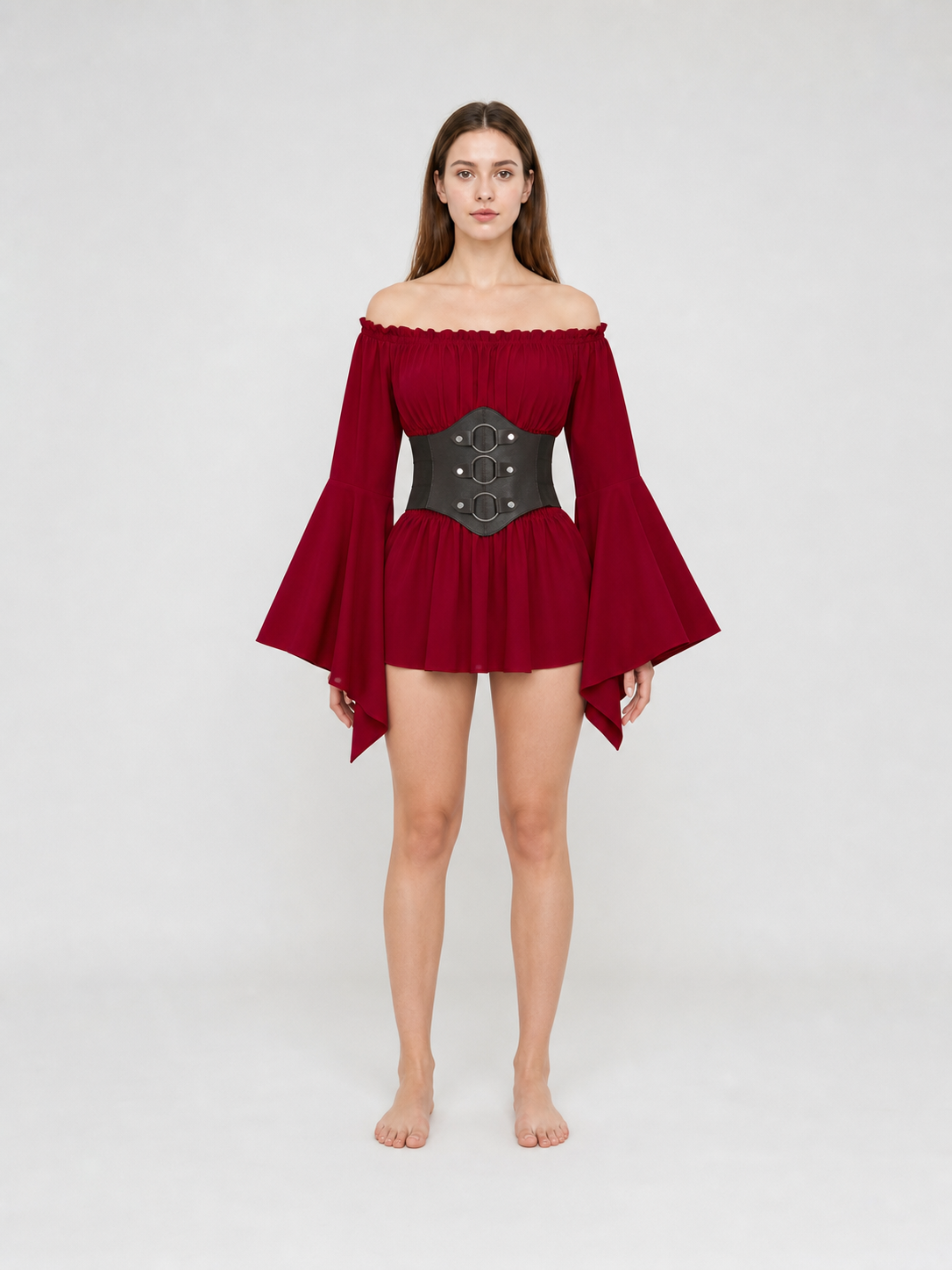 Costume Dress with Belt and Flared Sleeves
