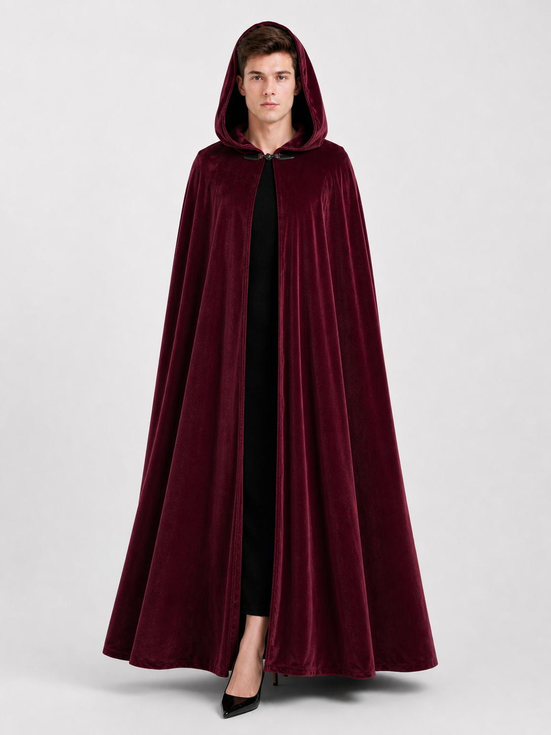 Burgundy Long Carnival Cloak with Hood