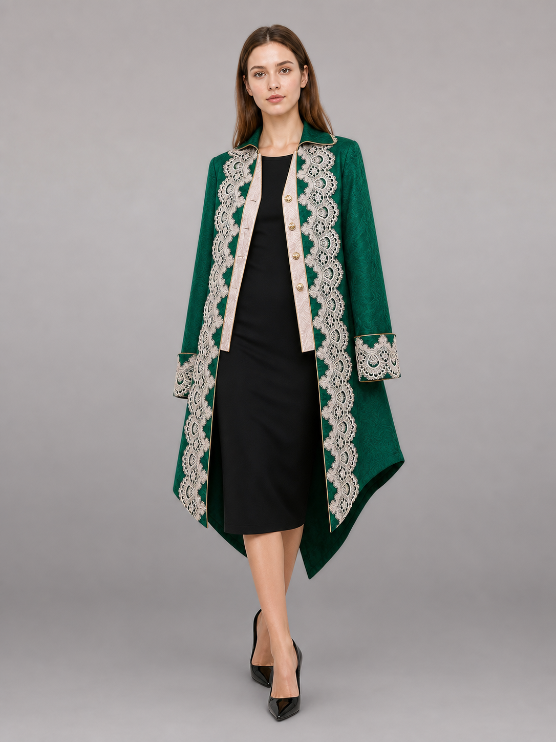 Vintage emerald tailcoat with decorative ornament