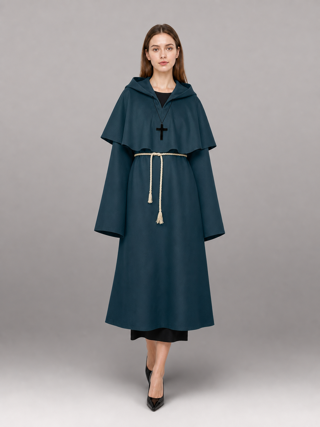 Dark Teal Hooded Costume Cloak