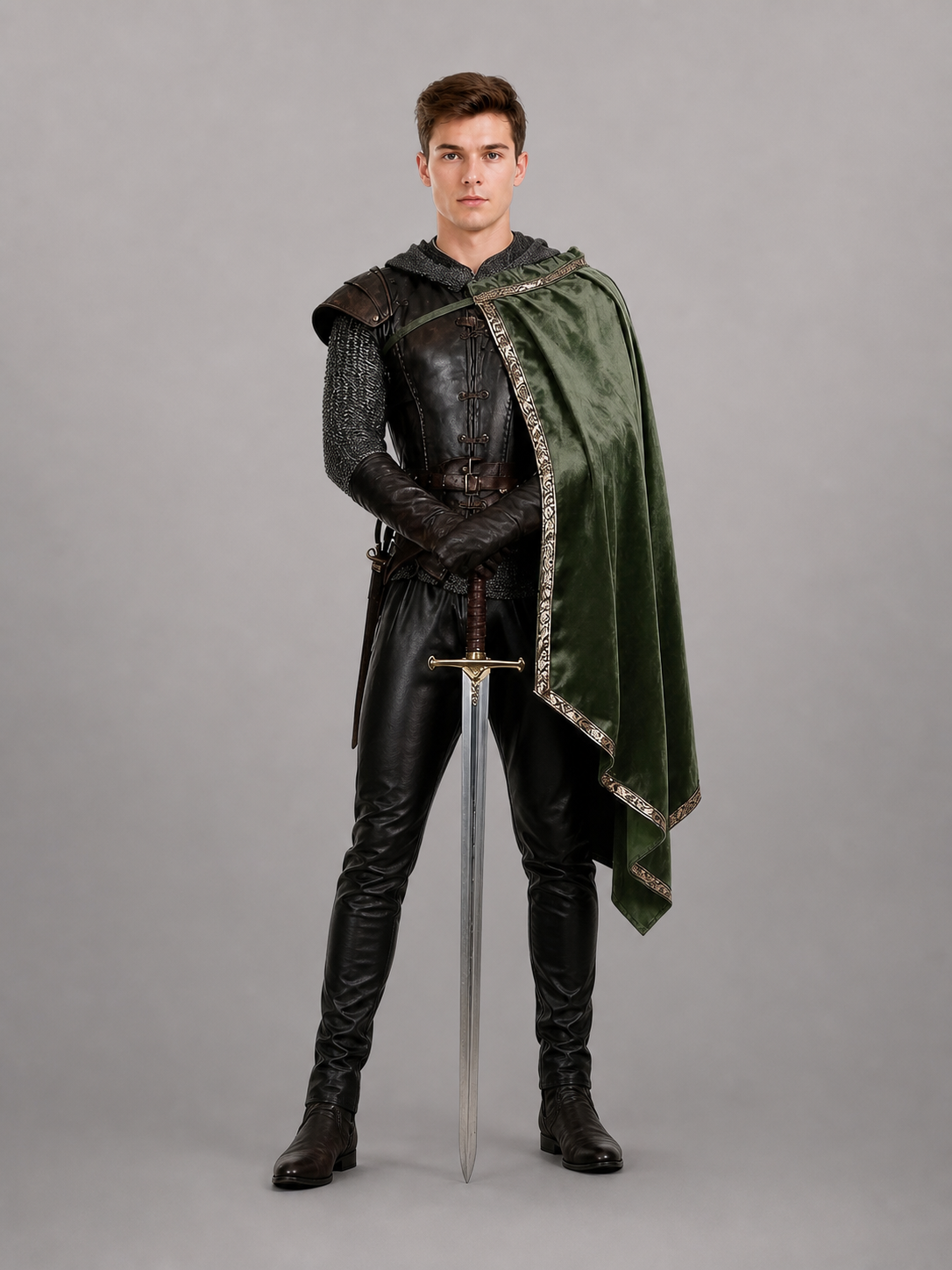 Green asymmetrical long carnival cape