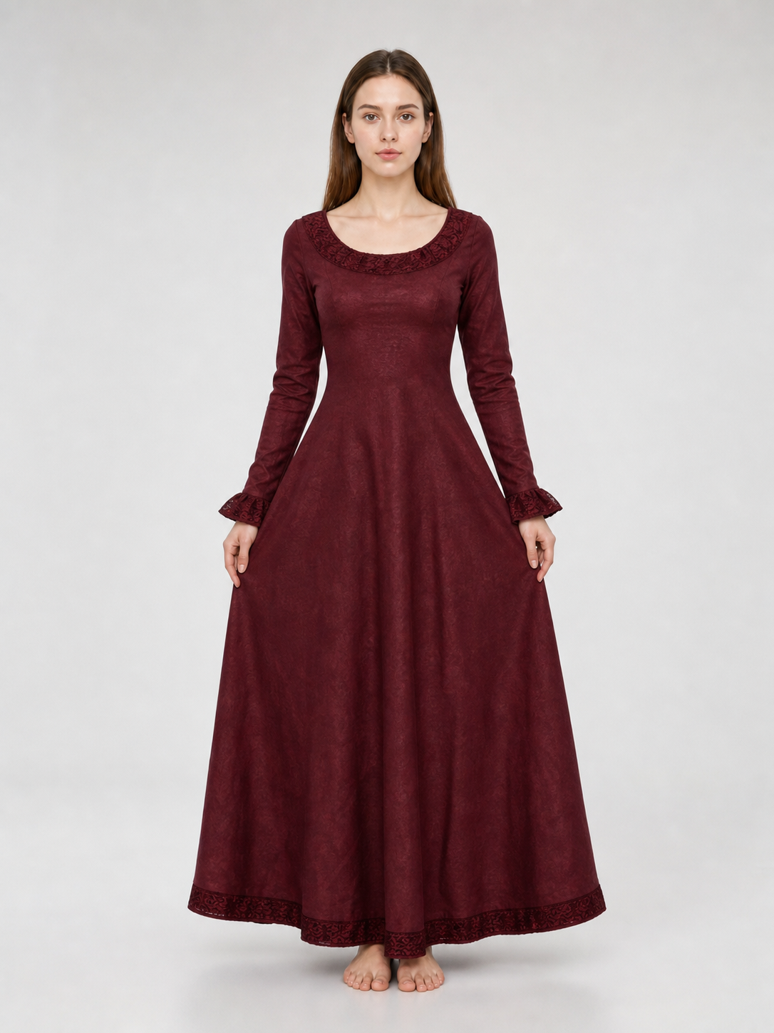 Black Medieval Maxi Dress with Long Sleeves