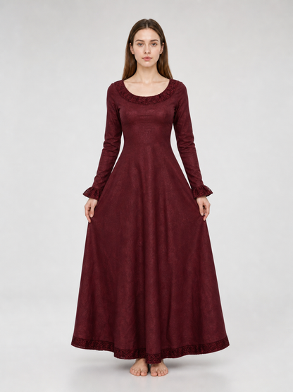 Black Medieval Maxi Dress with Long Sleeves