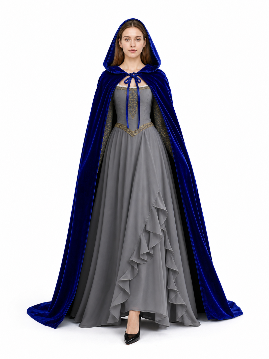 Long Blue Hooded Carnival Cape