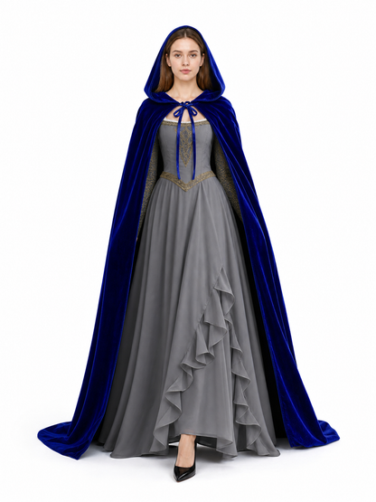 Long Blue Hooded Carnival Cape