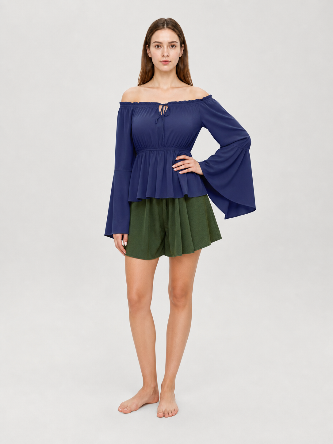 Off-the-Shoulder Long-Sleeve Blouse