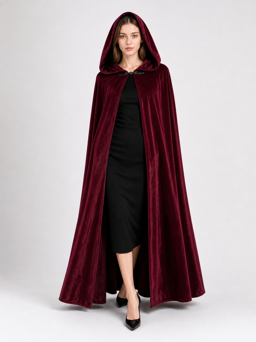 Burgundy Long Carnival Cloak with Hood