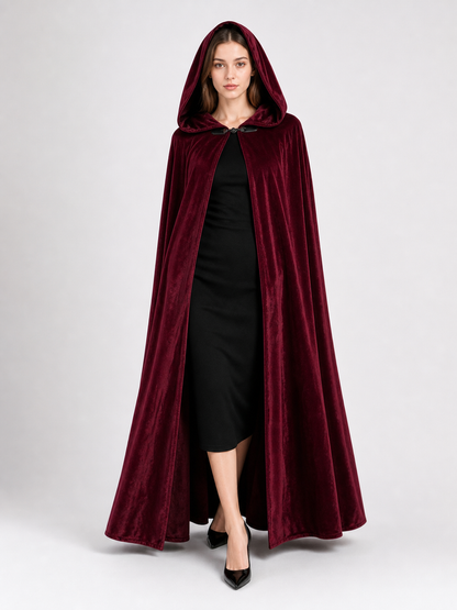 Burgundy Long Carnival Cloak with Hood