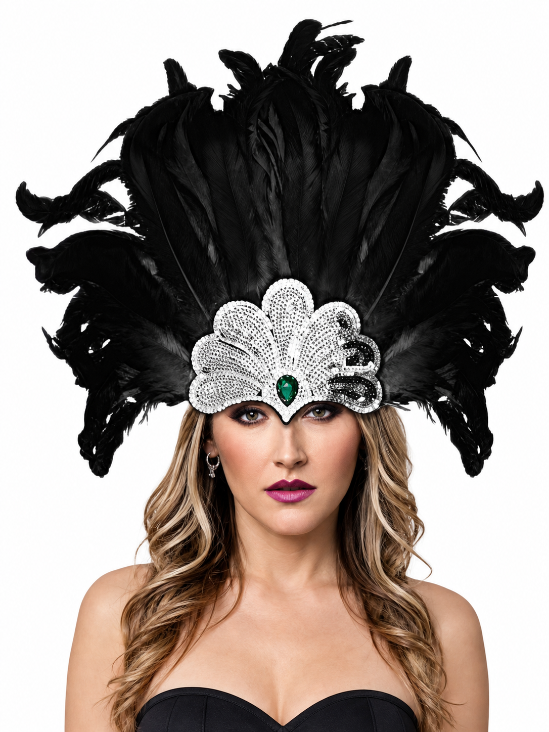 Feather and Bead Headpiece for Masquerade