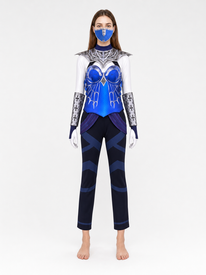 Kitana Cosplay Costume: Blue Armor with Mask