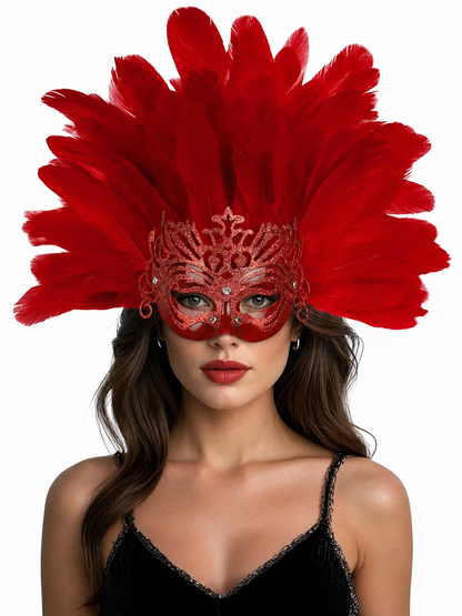 Carnival Feather Headpiece with Mask