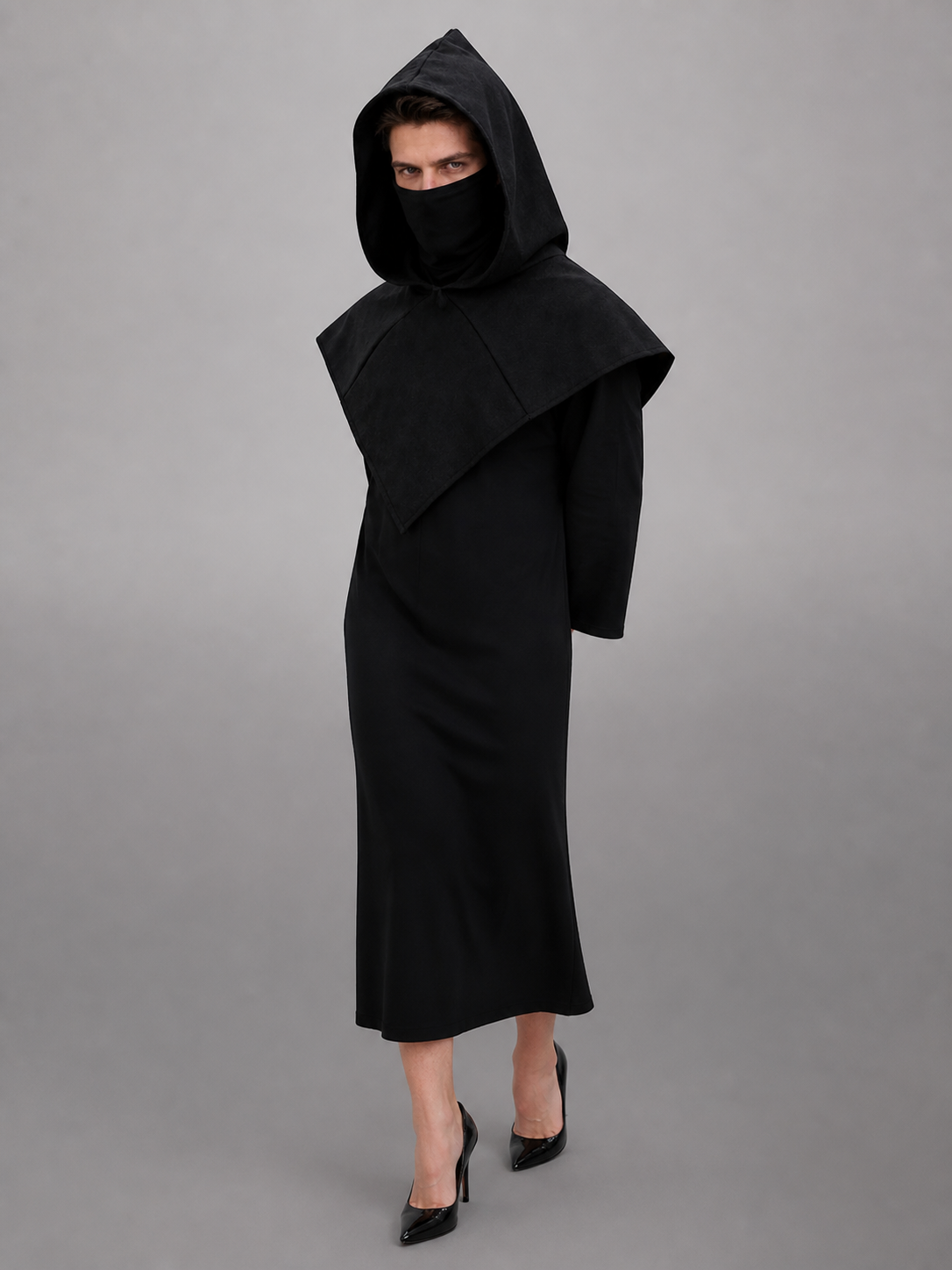 Black Carnival Cloak with Hood and Mask main product view 2
