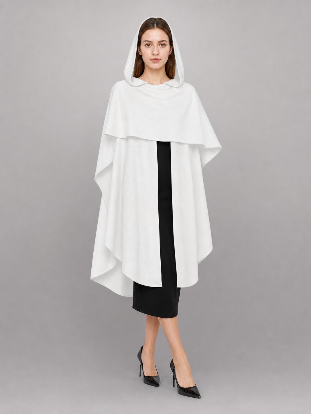 White Medieval Hooded Carnival Cloak