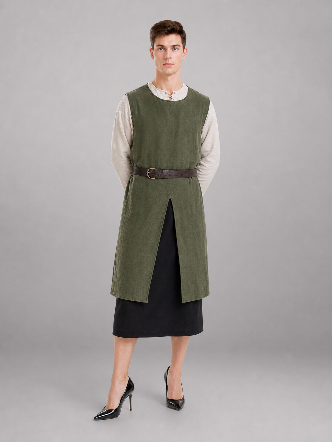 Green Cotton-Linen Sleeveless Tunic