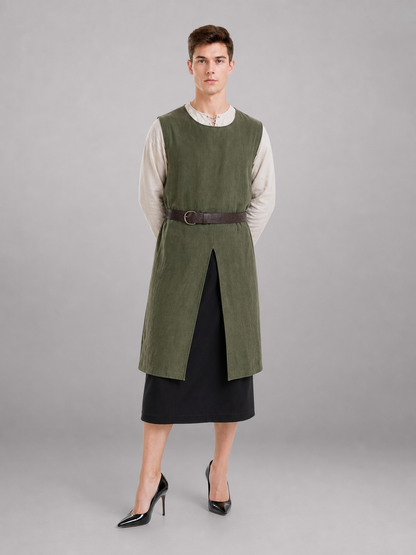 Green Cotton-Linen Sleeveless Tunic