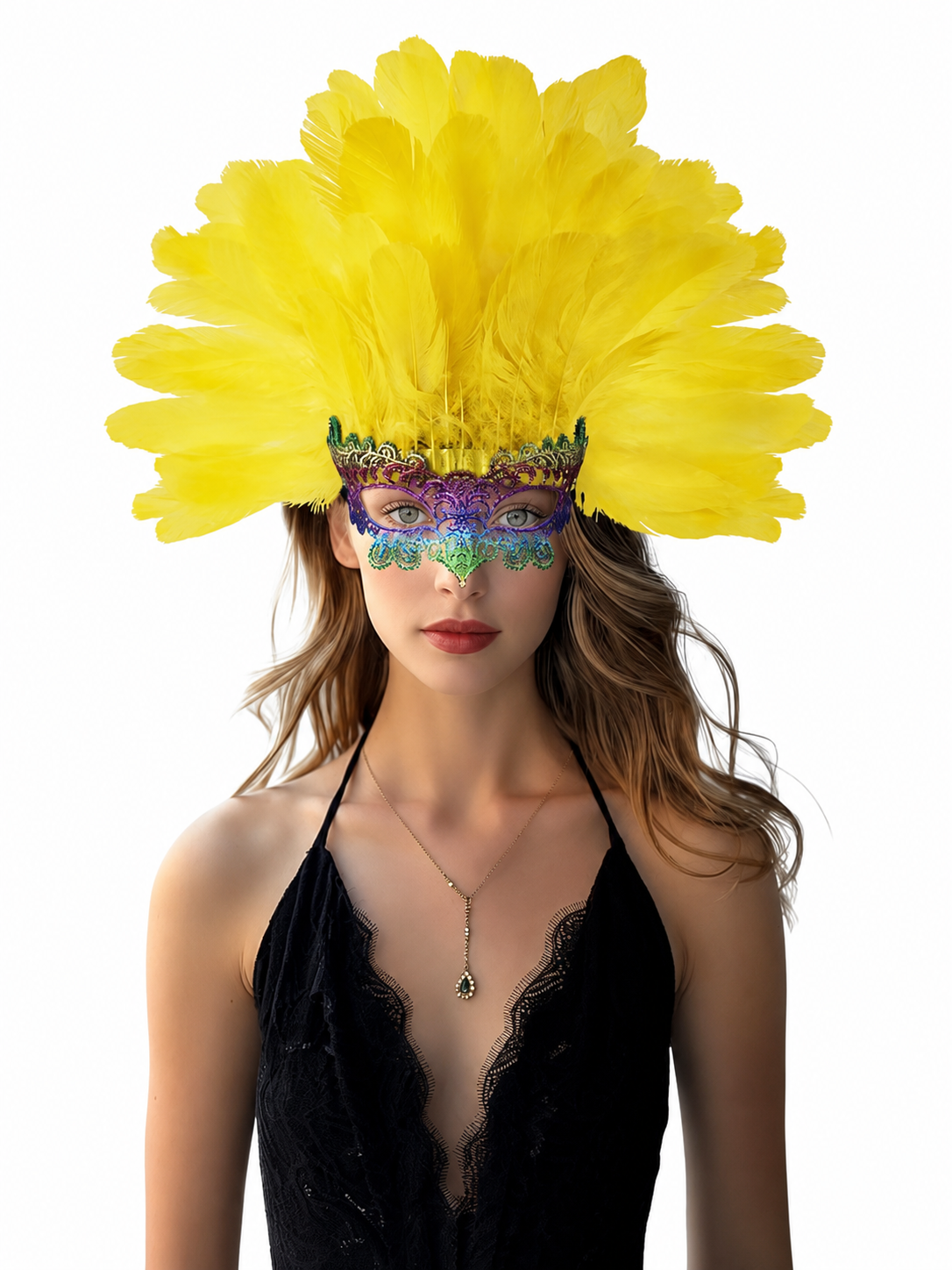 Carnival headpiece with yellow feathers