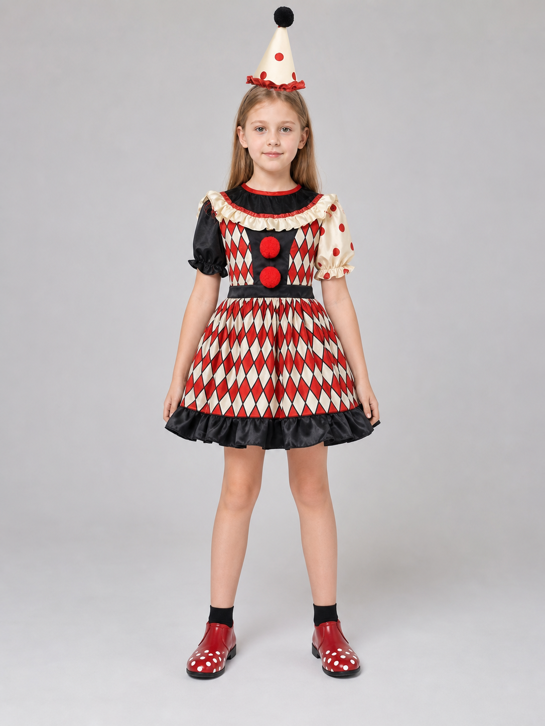 Clown Costume with Dress, Hat, and Shoes