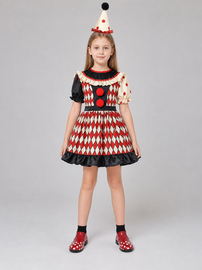 Clown Costume with Dress, Hat, and Shoes