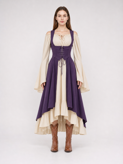 Purple Retro Lace-Up Pinafore Dress