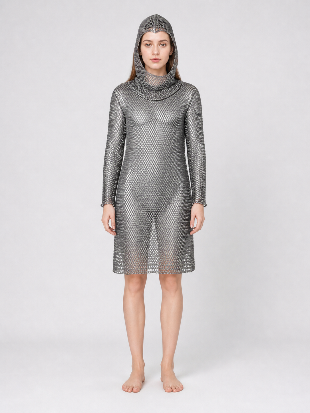 Hooded Long-Sleeve Dress, Above the Knee main product view